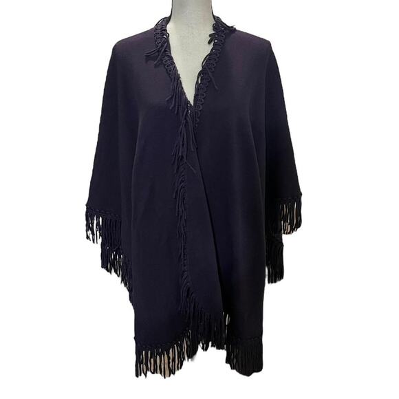 Coldwater Creek Dark Purple Witchy Open Front Fringed Knitted Warm Shawl OS - Picture 1 of 5